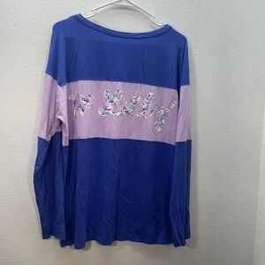 LILLY PULITZER L Pullover Finn Top Purple Spellout Coastal Beach Preppy Spirit